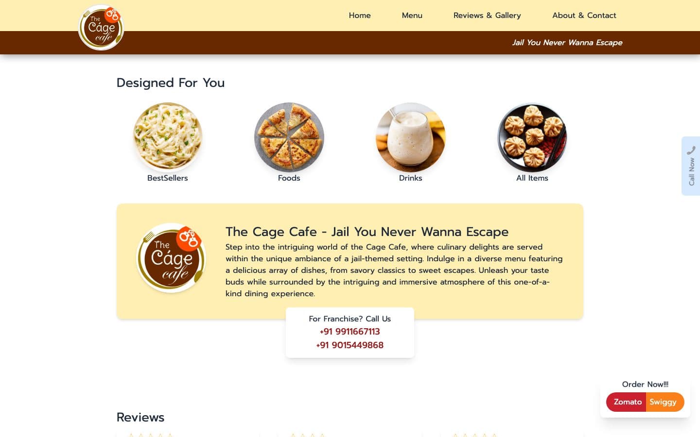 The Cage Cafe homepage